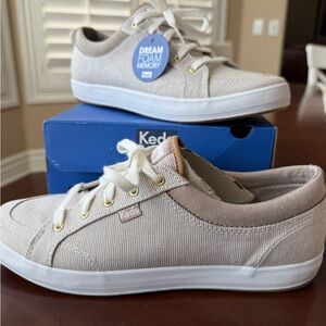 Keds Low-Top Canvas Sneakers in Light Beige and White
